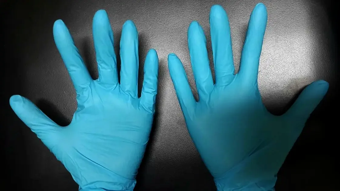 Pair of blue nitrile gloves