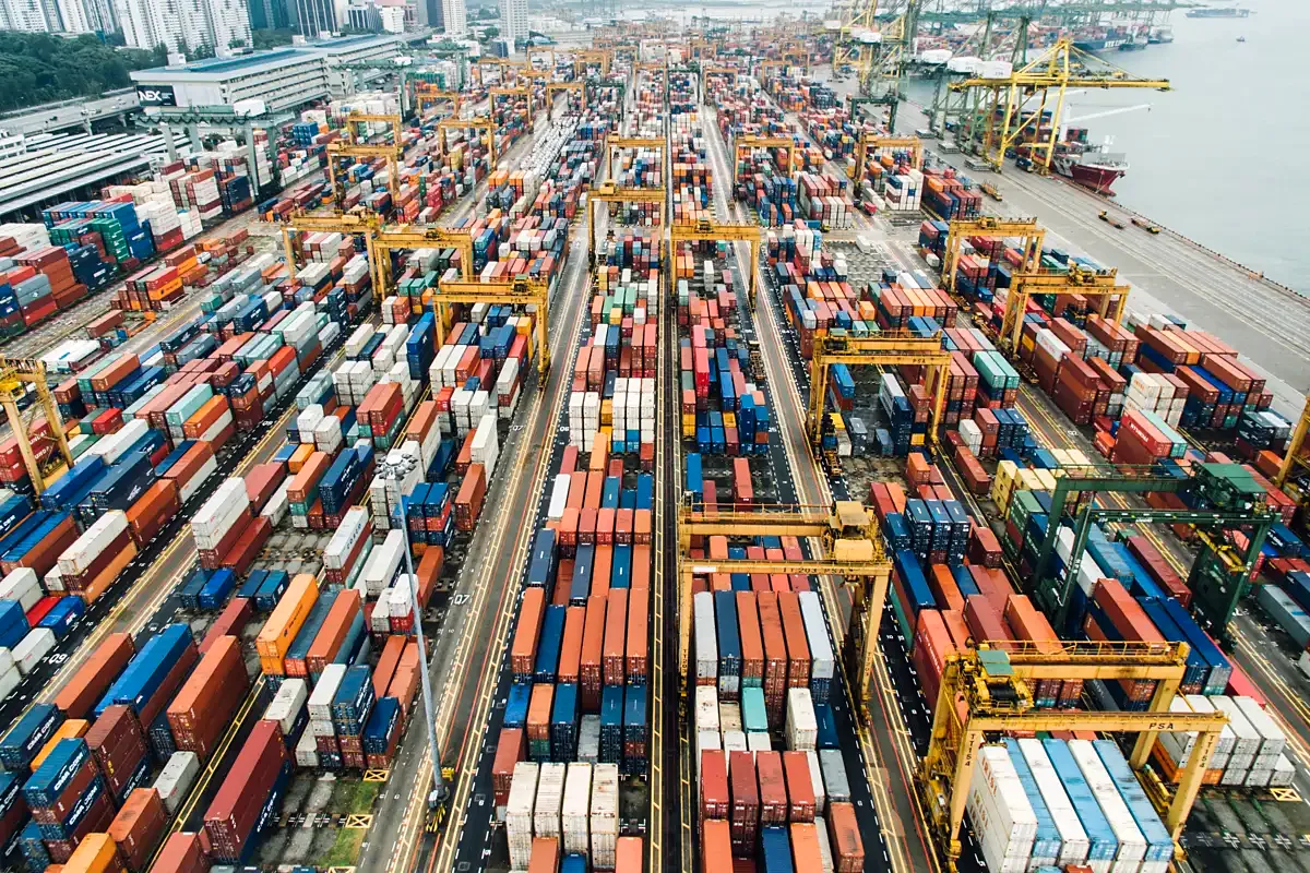 Aerial view of a container port