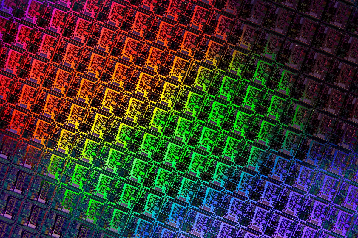 Close-up of a patterned silicon wafer